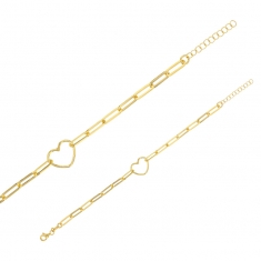 Bracelet forme coeur, chaîne rectangle allongé, argent 925/1000 doré