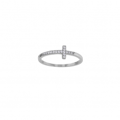 Bague forme croix ornée d'oxydes, argent 925/1000 rhodié