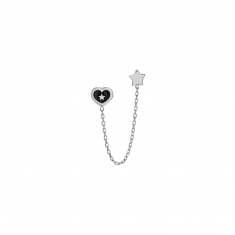 Boucle mini chaîne coeur étoilé émail noir et étoile, argent 925/1000 platiné (à l'unité)