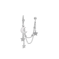 Boucle mini chaînes, demi-créole lune, étoiles et boules argent 925/1000 platiné (à l'unité)