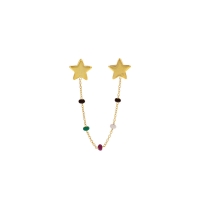 Boucle mini chaîne étoiles, perles multicolores émaillées argent 925/1000 doré (à l'unité)