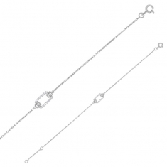 Bracelet rectangle orné d'oxydes de zirconium, argent 925/1000 platiné