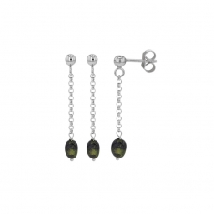 Longues boucles d'oreilles ornées d'une pierre de Tourmaline noire, argent 925/1000 platiné