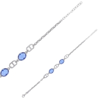 Bracelet cristaux bleus facettés, maille marine, argent 925/1000 platiné