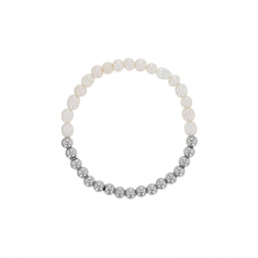 Bracelet élastique perles de culture d'eau douce et boules argent 925/1000 platiné