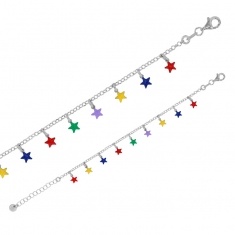 Bracelet pampilles étoiles multicolores en émail, argent 925/1000 platiné