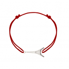 Bracelet réglable Tour Eiffel, cordon nylon rouge, argent 925/1000 platiné