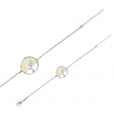 Bracelet Arbre de vie orné de coeurs dorés, aspect diamanté, argent 925/1000 platiné et doré
