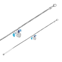 Bracelet coeur et cristaux en dégradé bleu, argent 925/1000 platiné
