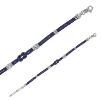 Bracelet cordon en coton bleu, argent 925/1000 platiné