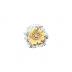 Broche fleur de pavot bicolore, argent 925/1000 platiné et doré