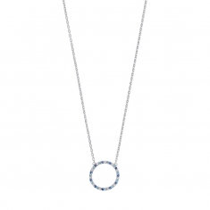 Collier cercle serti d'oxydes de couleurs blancs et bleus, argent 925/1000 platiné