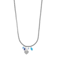 Collier coeur et cristaux en dégradé bleu, argent 925/1000 platiné
