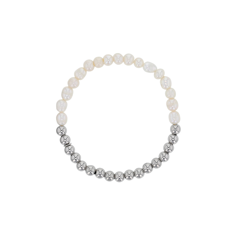Bracelet élastique perles de culture d'eau douce et boules argent 925/1000 platiné