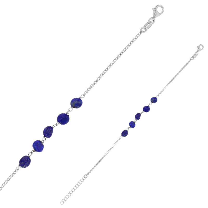 Bracelet orné de Lapis-lazuli, argent 925/1000 platiné