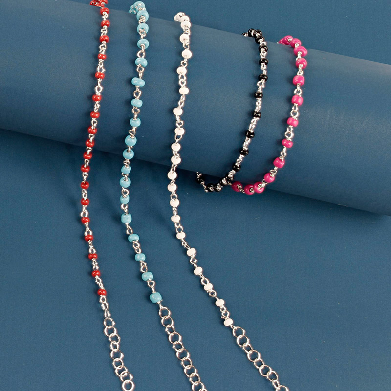 Lot de 5 bracelets argent 925/1000 platiné et perles de verre de couleurs