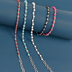 Lot de 5 bracelets argent 925/1000 platiné et perles de verre de couleurs