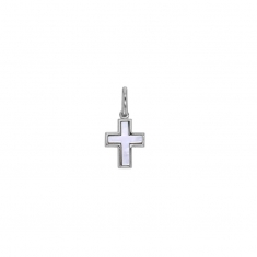 Pendentif croix avec nacre, argent 925/1000 platiné