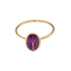 Bague GIPSY MARIA en Argent 925/1000 doré médaille miraculeuse émail violet