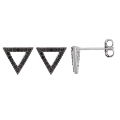 Boucles d'oreilles argent 925/1000 rhodié avec pierres synthétiques noires - triangle