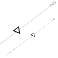 Bracelet argent 925/1000 rhodié avec pierres synthétiques noires - triangle évidé