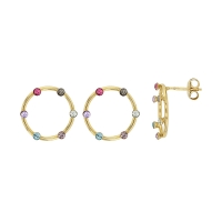 Boucles d'oreilles argent 925/1000 doré en cercle serties de 5 cristaux multicolores
