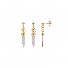 Boucles d'oreilles argent 925/1000 doré pendantes avec émail blanc