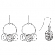 Boucles d'oreilles argent rhodié 925/1000 avec grand cercle lisse et petits cercles aspect diamanté