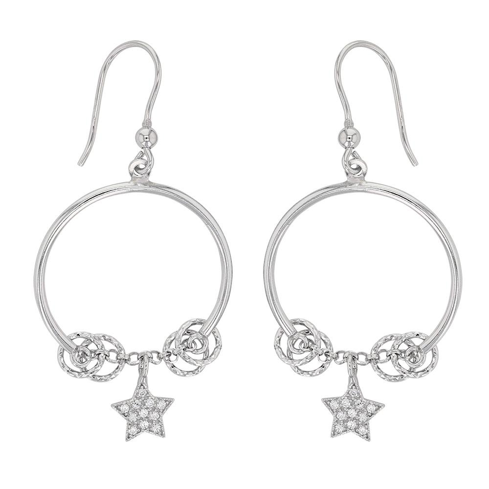 Boucles d'oreilles argent 925/1000 rhodié et 1 étoile avec oxydes de zirconium