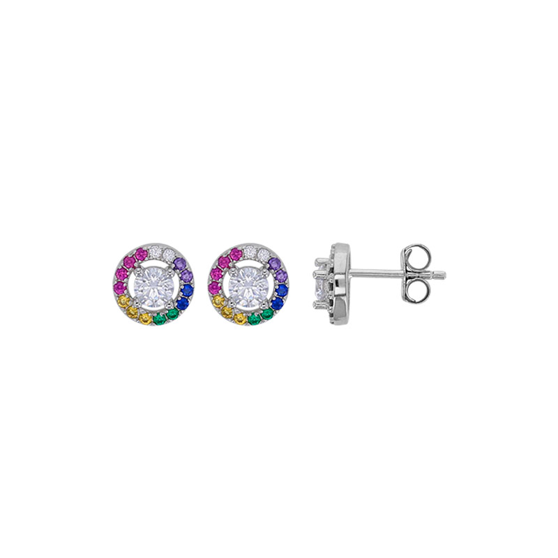 Boucles d'oreilles cercles oxydes de couleurs, oxyde blanc 8mm, argent 925/1000 rhodié