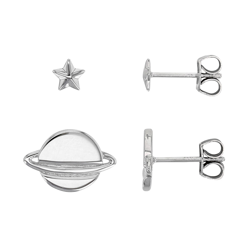 Boucles d'oreilles en Argent rhodié 925/1000 - Etoile et Saturne