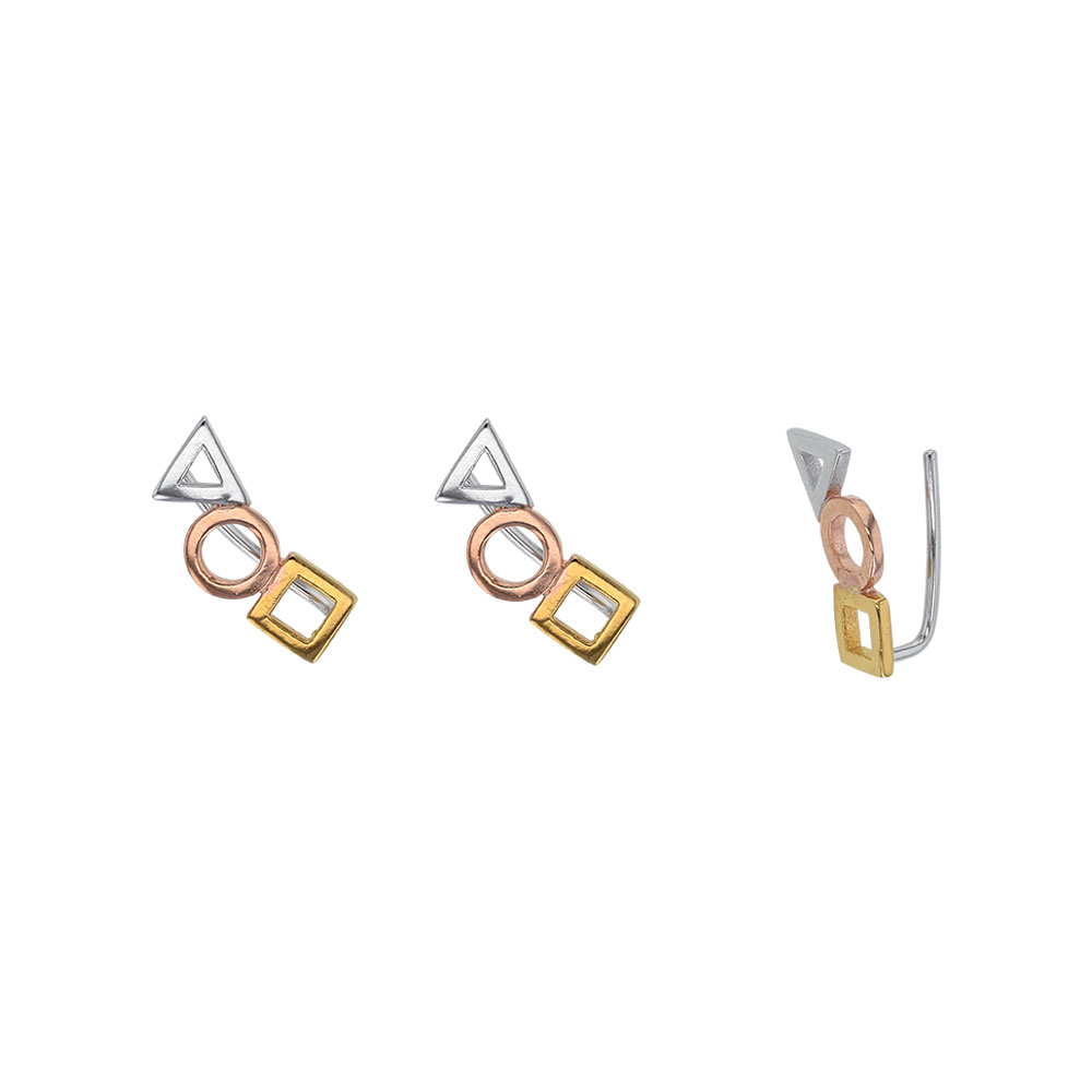 Boucles d'oreilles formes géométrique en argent 925/1000 rhodié, doré et doré rose