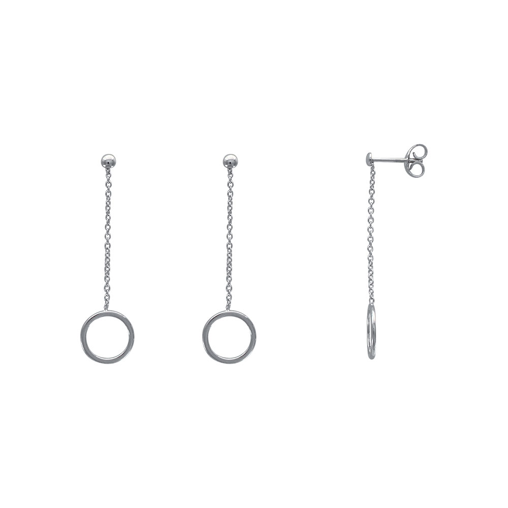 Boucles d'oreilles pendantes avec rond en argent rhodié 925/1000