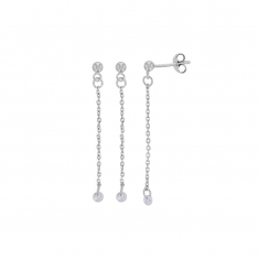 Boucles d'oreilles pendantes chaînettes ornées d'un oxyde, argent 925/1000 platiné