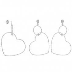 Boucles d'oreilles pendantes CIRCLE MANIA en Argent rhodié 925/1000 cercle et coeur aspect diamanté