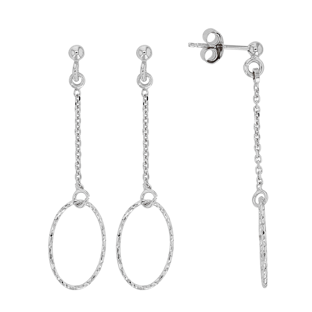 Boucles d'oreilles pendantes CIRCLE MANIA en argent rhodié 925/1000 - ovale diamanté