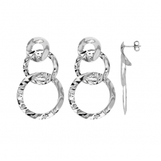 Boucles d'oreilles pendantes en argent 925/1000 rhodié avec 2 ronds aspect froissé