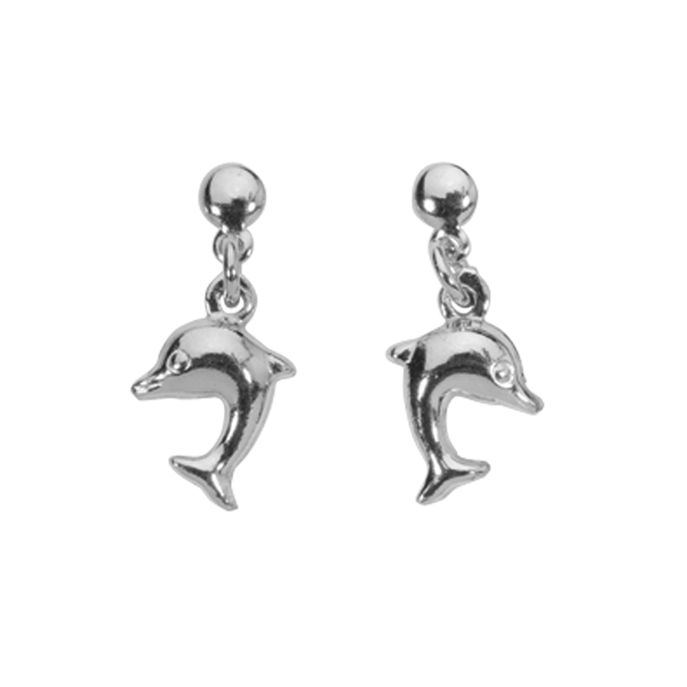Boucles d'oreilles pendantes forme dauphin en argent 925/1000