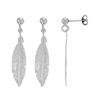 Boucles d'oreilles pendantes motif plume en argent rhodié 925/1000