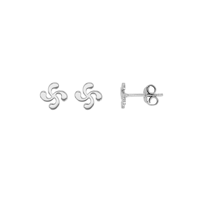 Boucles d'oreilles puces croix basque, argent 925/1000 rhodié