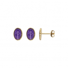 Boucles d'oreilles puces en argent 925/1000 doré GYPSY MARIA Madone violet avec émail