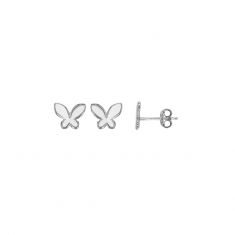 Boucles d'oreilles puces petits papillons, argent 925/1000 platiné