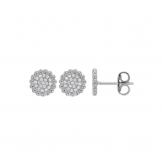 Boucles d'oreilles puces ronds perlés avec oxydes, argent 925/1000 rhodié