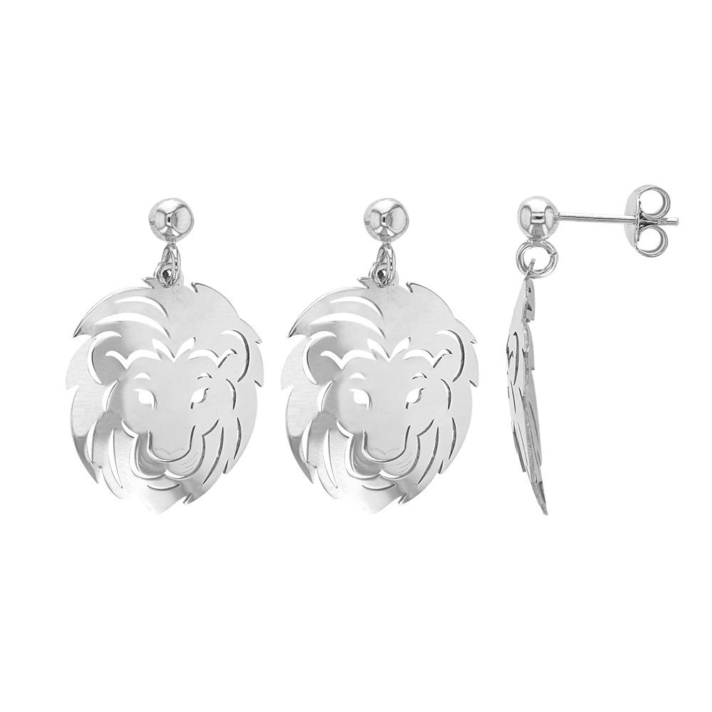 Boucles d'oreilles tete de Lion en argent rhodié 925/1000