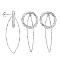 Boucles d'oreilles argent rhodié 925/1000 cercle lisse et cercle ovale allongé diamanté