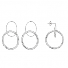 Boucles d'oreilles CIRCLE MANIA en argent rhodié 925/1000 ovale diamanté et grand cercle lisse