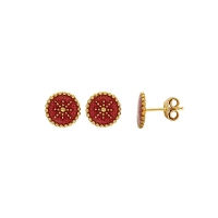 Boucles d'oreilles en argent 925/1000 doré ronds en émail rose avec étoile