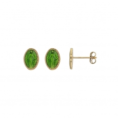 Boucles d'oreilles puces en argent 925/1000 doré GYPSY MARIA Madone vert émeraude avec émail