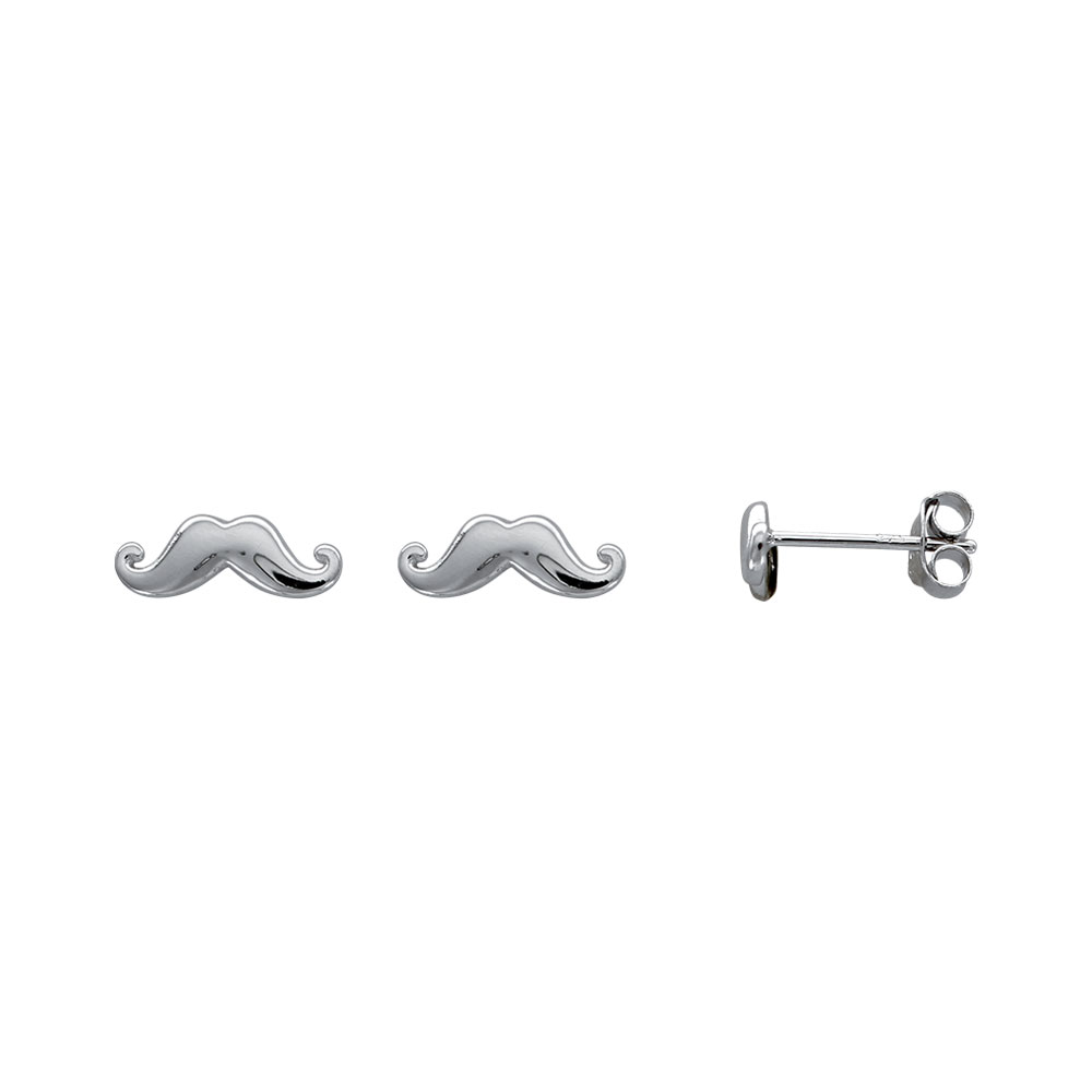 Boucles d'oreilles puces en forme de moustache en argent rhodié 925/1000