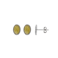 Boucles d'oreilles puces GYPSY MARIA en argent 925/1000 rhodié - Madone jaune avec émail